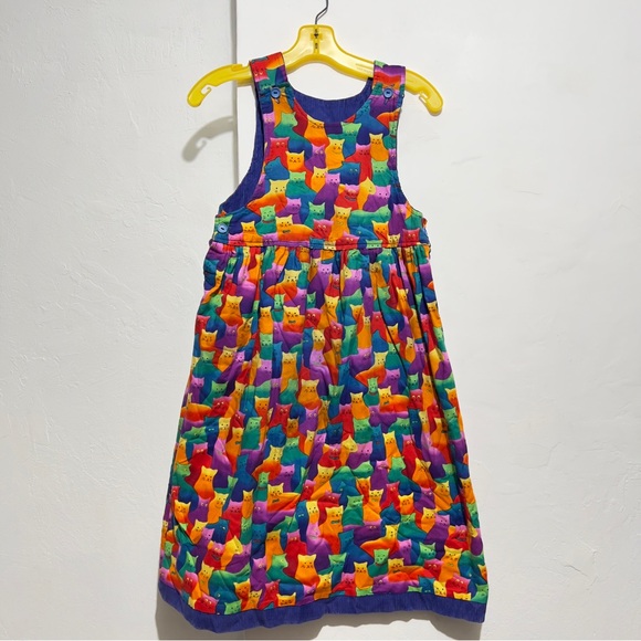 Colorful Cat Print Dress vintage UK fit 10/12 Y rainbow cats: Box Y1: